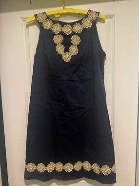 Lilly Pulitzer Navy Sleeveless Shift Dress with Gold Floral Appliqué